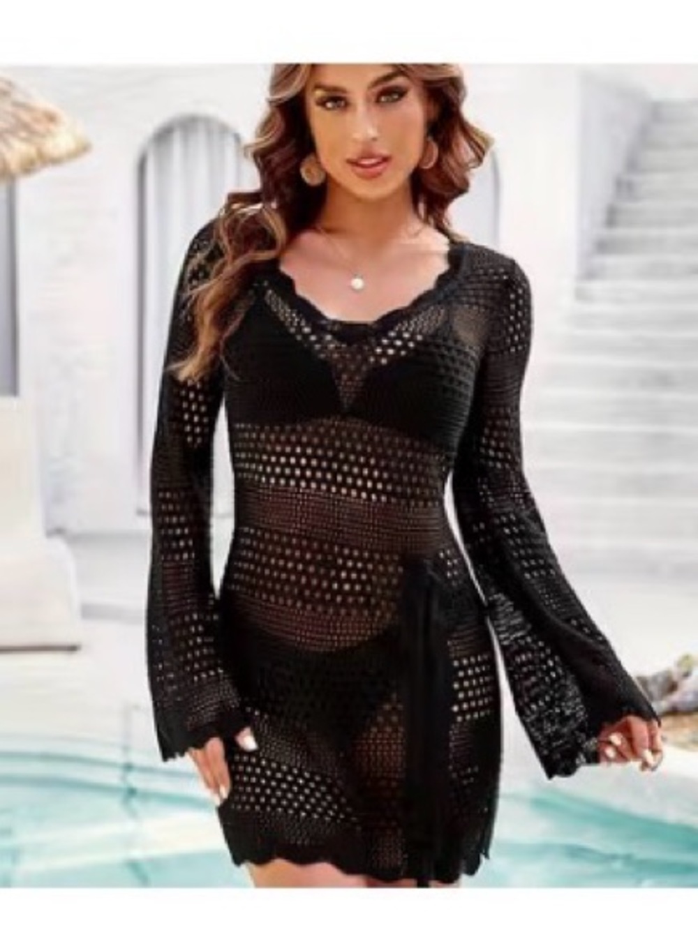 Others Follow Black Crochet Beach Cover-Up Dress